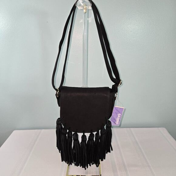 Claire's Handbags - Claire's Young Girls Black Suede Boho Crossbody Purse with Fringe - NWT